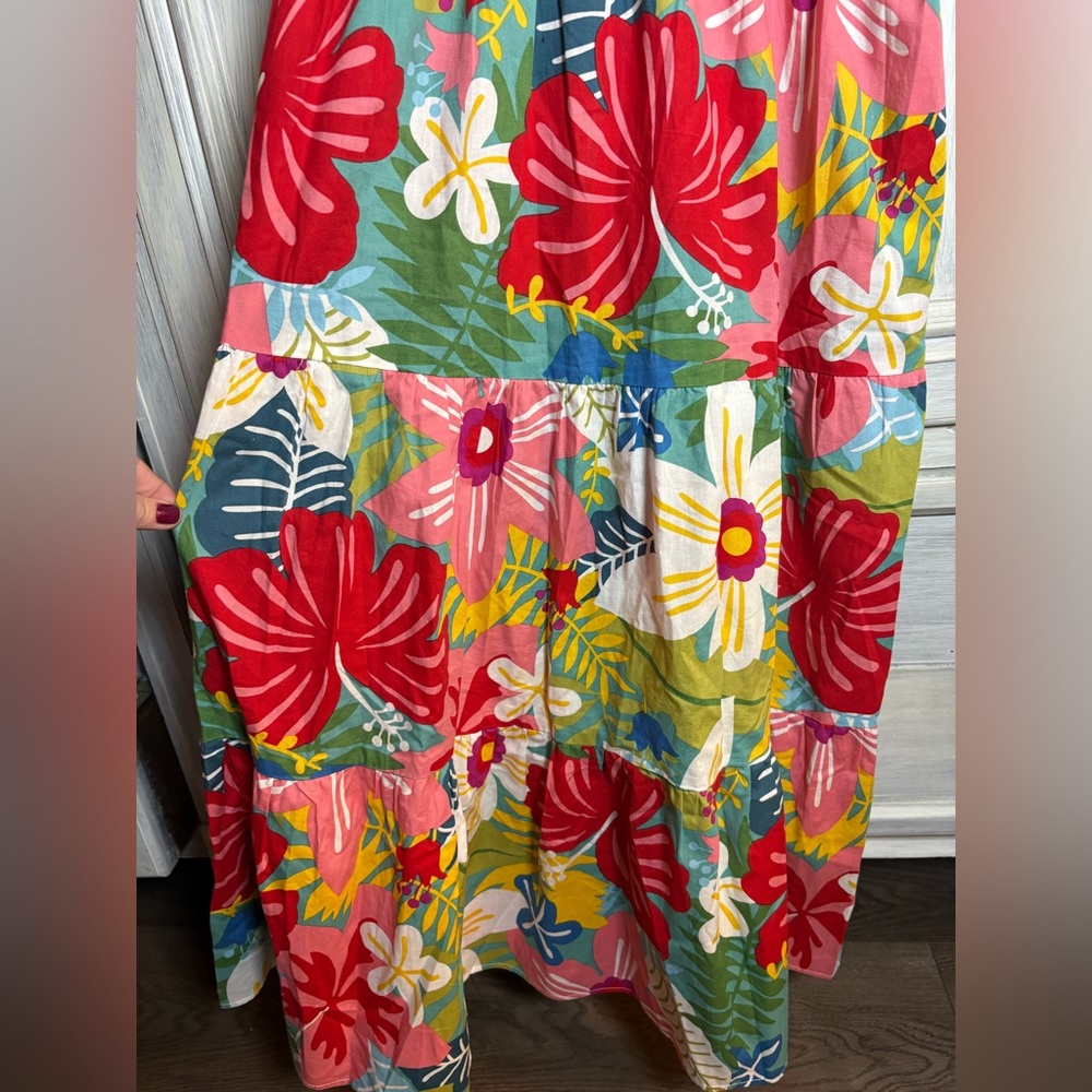 Boutique Floral Printed Ruffle Tiered Walk In The Garden Midi Dress Fun Party - Picture 4 of 7
